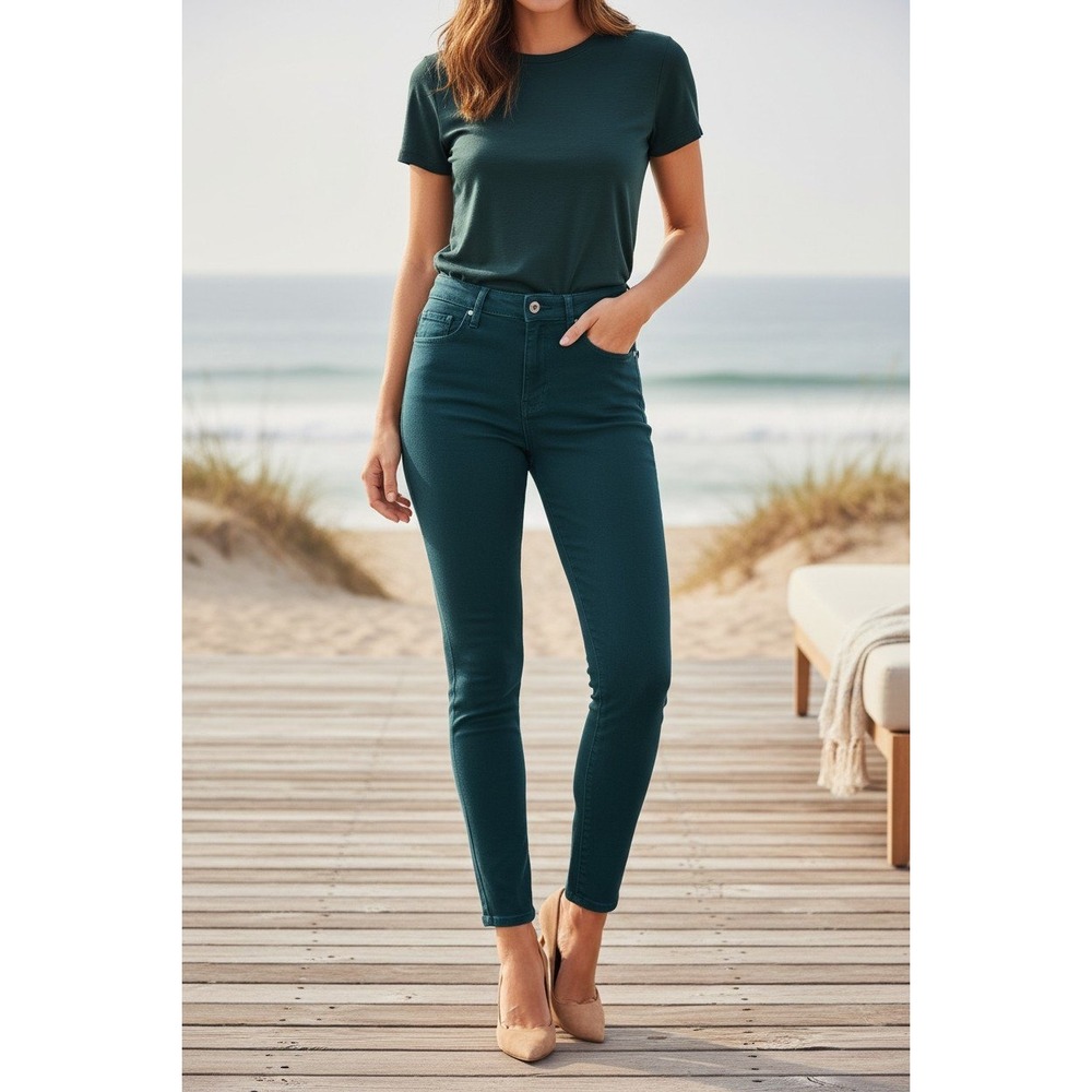 NWT JOE'S Jeans The Skinny Teal Blue Mid Rise Stretch Denim Pant 26x32 Tall $178
